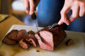 steak being sliced